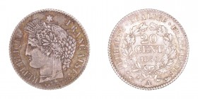 MONEDAS EXTRANJERAS
FRANCIA
20 Céntimos. AR. 1850 A. 1,01 g. KM.758,1. Bella pieza. Muy escasa así. SC-