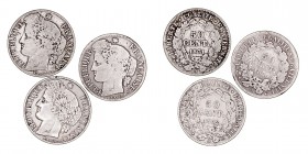 MONEDAS EXTRANJERAS
FRANCIA
Lote de 3 monedas. AR. 50 Céntimos 1850 A, 1871 A y 1872 A. MBC a BC