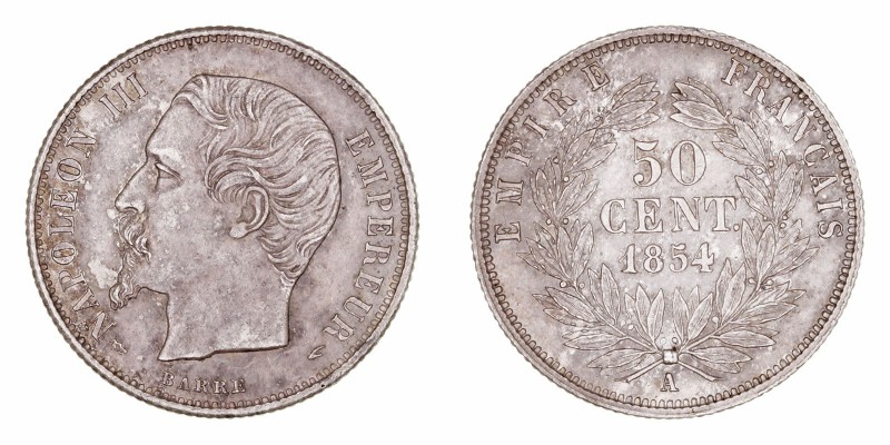 MONEDAS EXTRANJERAS
FRANCIA
NAPOLEÓN III
50 Céntimos. AR. 1854 A. 2,52 g. KM....