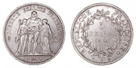 MONEDAS EXTRANJERAS
FRANCIA
5 Francos. AR. 1875 K. 24,88 g. KM.820,2. MBC