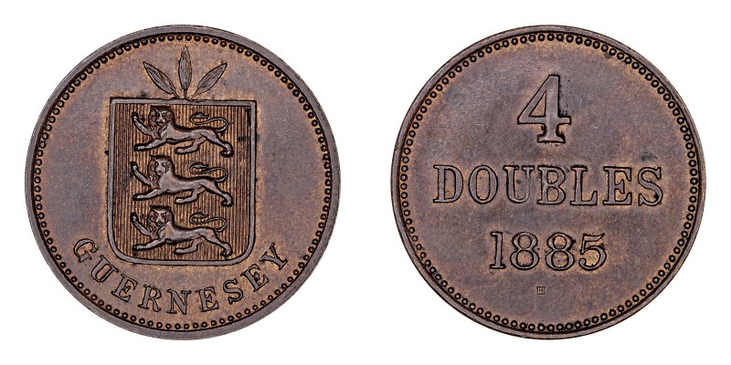 MONEDAS EXTRANJERAS
GUERNSEY
4 Doubles. AE. 1885 H. KM.5. Escasa así. EBC+