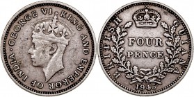 MONEDAS EXTRANJERAS
GUINEA BRITÁNICA
JORGE VI
4 Pence. AR. 1945. KM.30A. MBC-