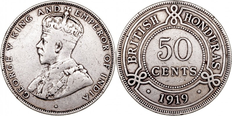 MONEDAS EXTRANJERAS
HONDURAS BRITÁNICA
JORGE V
50 Cents. AR. 1919. KM.18. Esc...