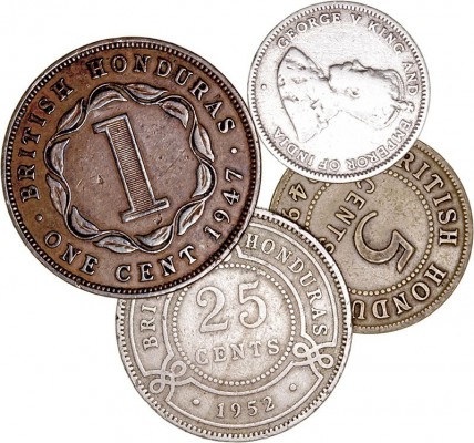 MONEDAS EXTRANJERAS
HONDURAS BRITÁNICA
Lote de 4 monedas. AR/AE. Cent 1947, 5 ...