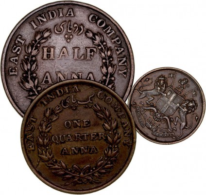 MONEDAS EXTRANJERAS
INDIA BRITÁNICA
Lote de 3 monedas. AE. East India Company....