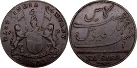 MONEDAS EXTRANJERAS
INDIA BRITÁNICA
20 Cash. AE. 1803. East India Company. Madras. KM.-. MBC