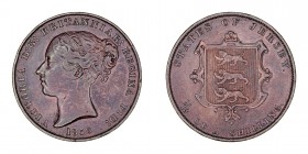 MONEDAS EXTRANJERAS
JERSEY
VICTORIA
1/13 Shilling. AE. 1858. KM.3. Marquitas, si no MBC+