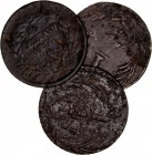 MONEDAS EXTRANJERAS
MÉJICO
Lote de 3 monedas. AE. 1/4 Real 1836 A (2), Centavo 1887 M. BC- a RC