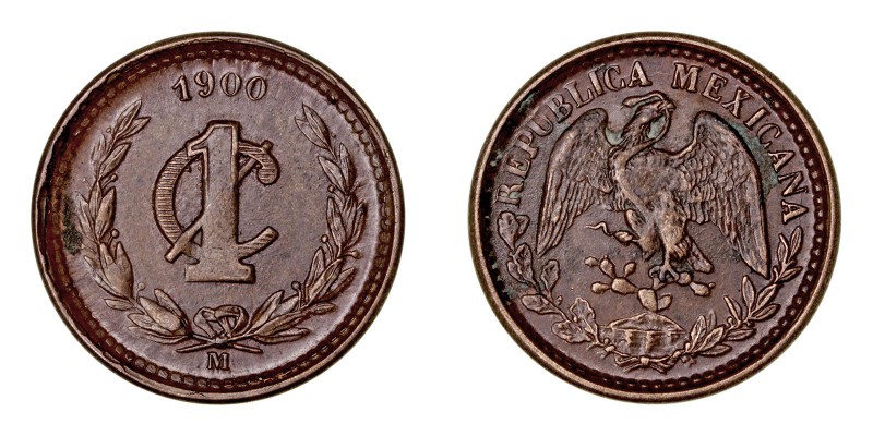 MONEDAS EXTRANJERAS
MÉJICO
Centavo. AE. 1900 M. KM.394,1. Restos de verdín en ...