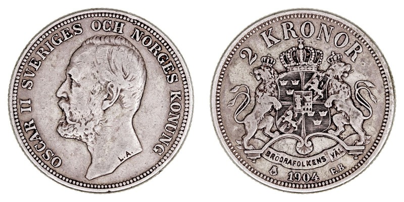 MONEDAS EXTRANJERAS
SUECIA
ÓSCAR II
2 Coronas. AR. 1904 EB. 14,93 g. KM.761. ...