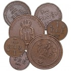 MONEDAS EXTRANJERAS
SUECIA
Lote de 7 monedas. AE. 5 Ore 1874 y 1899; 2 Ore 1875 y 1877; Ore 1879, 1890 y 1905. MBC+ a BC+