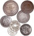 MONEDAS EXTRANJERAS
TÚNEZ
Lote de 7 monedas. AE. 1266 y 1281 H, 5 Céntimos 1891, 1904 y 1918, 10 Céntimos 1904 y 1920. MBC+ a BC-