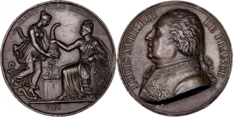 MEDALLAS
FRANCIA
LUIS XVIII
AE-40. Credit Public Retabli, 1818. El metal empl...