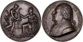 MEDALLAS
FRANCIA
LUIS XVIII
AE-40. Credit Public Retabli, 1818. El metal empleado es estaño o zinc. Faltas en listel, si no MBC