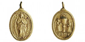 MEDALLAS
RELIGIOSAS
AE-24. Inmaculada y Santísimo. En exergo ROMA. Siglo XVII-XVIII. Oval con anilla. MBC+