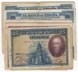 BILLETES
GUERRA CIVIL-ZONA REPUBLICANA, BANCO DE ESPAÑA
Lote de 10 billetes. 25 Pesetas 1928 (3), 50 Pesetas 1928 (4) y 100 Pesetas 1925 (3). Todos ...