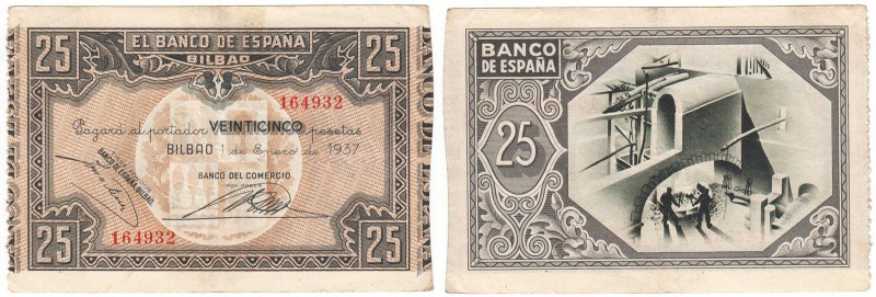 BILLETES
GUERRA CIVIL-ZONA REPUBLICANA, BANCO DE ESPAÑA
25 Pesetas. 1 enero 19...