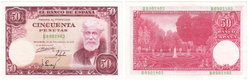 BILLETES
ESTADO ESPAÑOL, BANCO DE ESPAÑA
50 Pesetas. 31 diciembre 1951. Serie ...