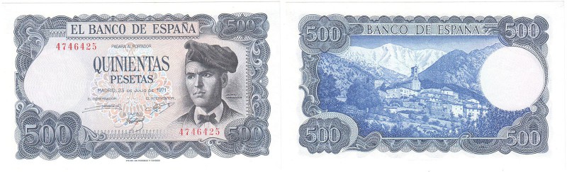 BILLETES
ESTADO ESPAÑOL, BANCO DE ESPAÑA
500 Pesetas. 23 julio 1971. Sin serie...