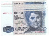 BILLETES
JUAN CARLOS I, BANCO DE ESPAÑA
500 Pesetas. 23 octubre 1979. Lote de 5 billetes. Serie G y 1D. ED.476A. SC a SC-