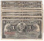 BILLETES
BANCO ESPAÑOL DE LA ISLA DE CUBA
Peso. Habana, 15 mayo 1896. Serie G. Lote de 10 billetes. ED.71. MBC- a BC