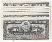 BILLETES
BANCO ESPAÑOL DE LA ISLA DE CUBA
20 Centavos. Habana, 15 febrero 1897. Lote de 10 billetes. ED.85. SC a SC-