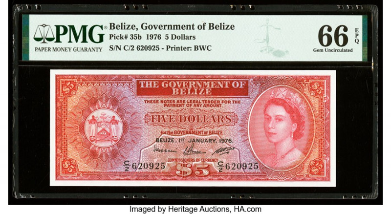 Belize Government of Belize 5 Dollars 1.1.1976 Pick 35b PMG Gem Uncirculated 66 ...