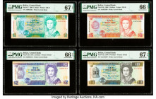 Belize Central Bank 1; 2; 5; 10 Dollars 1.5.1990 (3); 1.6.1991; Pick 51; 52b; 53a; 54a Four Examples PMG Superb Gem Unc 67 EPQ (2); Gem Uncirculated 6...