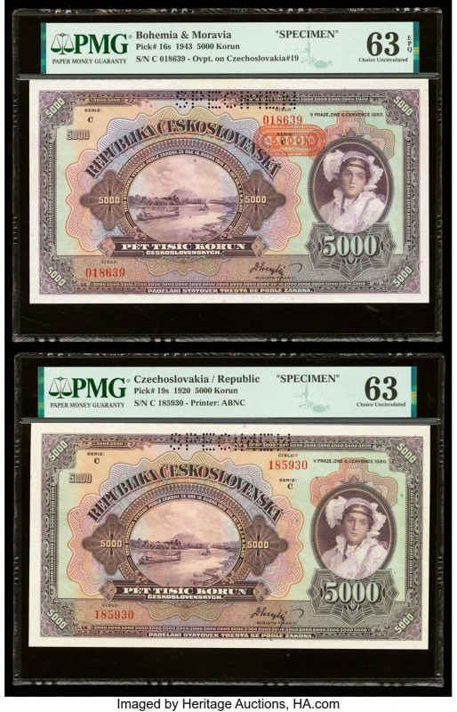 Bohemia and Moravia National Bank 5000 Korun 1943 Pick 16s Specimen PMG Choice U...