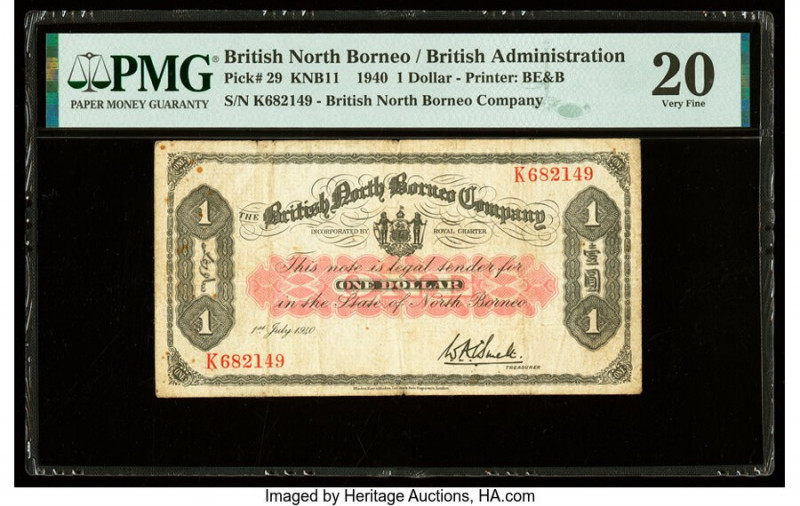 British North Borneo British North Borneo Company 1 Dollar 1940 Pick 29 PMG Very...
