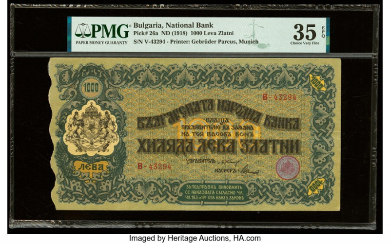 Bulgaria Bulgaria National Bank 1000 Leva Zlatni ND (1918) Pick 26a PMG Choice V...