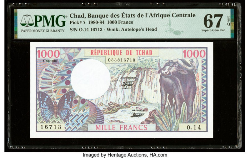 Chad Banque Des Etats De L'Afrique Centrale 1000 Francs 1980-84 Pick 7 PMG Super...