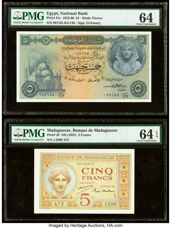 Egypt National Bank of Egypt 5 Pounds 1952-60 Pick 31c PMG Choice Uncirculated 6...