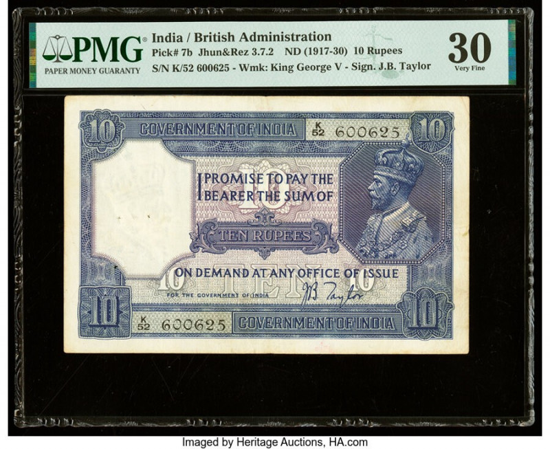 India Government of India 10 Rupees ND (1917-30) Pick 7b Jhun3.7.2 PMG Very Fine...