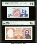 Italy Banco d'Italia 1000; 10,000 Lire 1965-66; 1973 Pick 96d; 97f Two examples PMG Gem Uncirculated 66 EPQ; Gem Uncirculated 65 EPQ. 

HID09801242017...