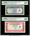 Oman Sultanate of Muscat and Oman 1/2; 1 Rial Saidi ND (1970) Pick 3a; 4a Two Examples PMG Superb Gem Unc 67 EPQ; Choice Uncirulated 64 EPQ. 

HID0980...