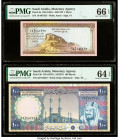 Saudi Arabia Saudi Arabian Monetary Agency 1; 100 Riyal ND (1961); ND (1976) / AH1379 Pick 6a; 20 Two Examples PMG Gem Uncirculated 66 EPQ; Choice Unc...