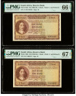 South Africa Republic of South Africa 1 Rand ND (1962-65) Pick 102b; 103b Two Examples PMG Gem Uncirculated 66 EPQ; Superb Gem Unc 67 EPQ. 

HID098012...