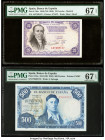 Spain Banco de Espana 25; 500 Pesetas 19.2.1946 (ND 1948); 22.7.1954 (ND 1958) Pick 130a; 148a Two Examples PMG Superb Gem Unc 67 EPQ (2). 

HID098012...