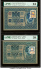 Yugoslavia Ministry of Finance 1000 (3) Kronen 2.1.1902 (ND 1919) Pick 10A (2); 10B Three Examples PMG Choice Uncirculated 64; Choice About Unc 58; Ab...