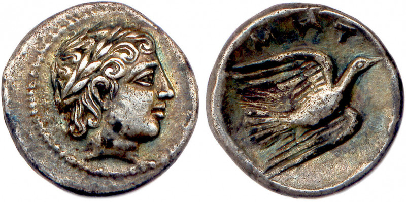 Greek
THESSALIE - MÉTROPOLIS IVe siècle avant J.-C.
Tête laurée d’Apollon. 
R...