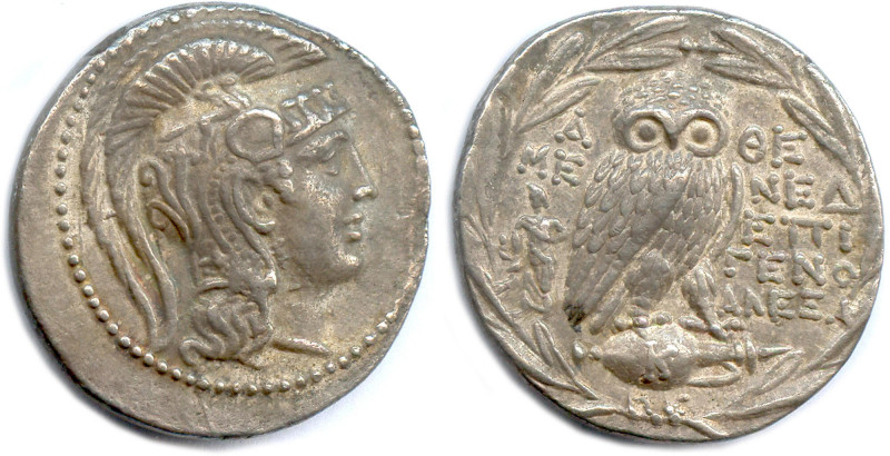 Greek
ATTIQUE - ATHÈNES Nouveau style 135-134
Tête d’Athéna à droite, coiffée ...