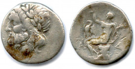 Greek
ARCADIE - MÉGALOPOLIS 175-168
Tête laurée de Zeus Lycaios. R/. Pan nu assis sur un rocher 
tenant son lagobolon. Sur ses genoux, un aigle. A-...