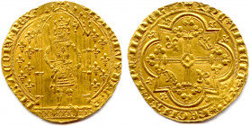 France Royales
CHARLES V 8 avril - 16 septembre 1380
KAROLVSx DIx GR - FRAnCORV’x REX. Le roi couronné, debout
sous un dais gothique accosté de lis...