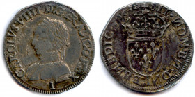 France Royales
CHARLES IX 1560-1574
CAROLVS: VIIII: D: G: FRANCO: REX. Son buste lauré et 
cuirassé avec le col gaufré. Dessous lettre d’atelier. ...