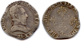 France Royales
HENRI III 1574-1589
HENRICVS. III. D. G. FRANC. ET. POL. REX. Son buste lauré 
au col plat. Millésime sous le buste. R/. SIT. NOMEN....