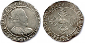 France Royales
HENRI III 1574-1589
HENRICVS. III. D. G. FRANC. ET. POL. REX. Point 14e pour 
l’atelier. Buste lauré et cuirassé, avec un col plat. ...