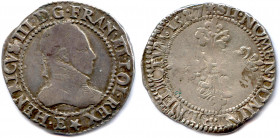 France Royales
HENRI III 1574-1589
HENRICVS. III. D: G. FRANC. ET. POL. REX. Son buste lauré 
et cuirassé avec le col gaufré. Point 6e. Dessous, ét...