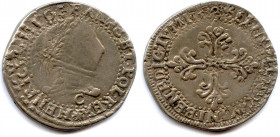 France Royales
HENRI III 1574-1589
HENRICVS. III. D: G. FRANC. ET. POL. REX. Buste lauré et 
cuirassé, avec un col plat. C sous le buste. 
R/. SIT...