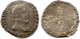 France Royales
HENRI IV 2 août 1589 - 14 mai 1610
HENRICVS. IIII. D. G. FRAN. ET. NAVA. REX. Trèfle, marque 
de Jean Des Varennes et fleur pour Gui...